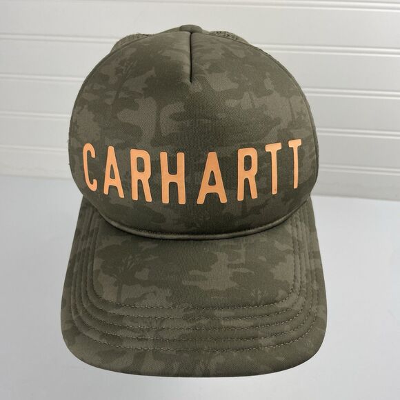 Carhartt Snapback Trucker Hat Burnt Olive Green Camouflage Adjustable Mesh Back - Picture 1 of 8
